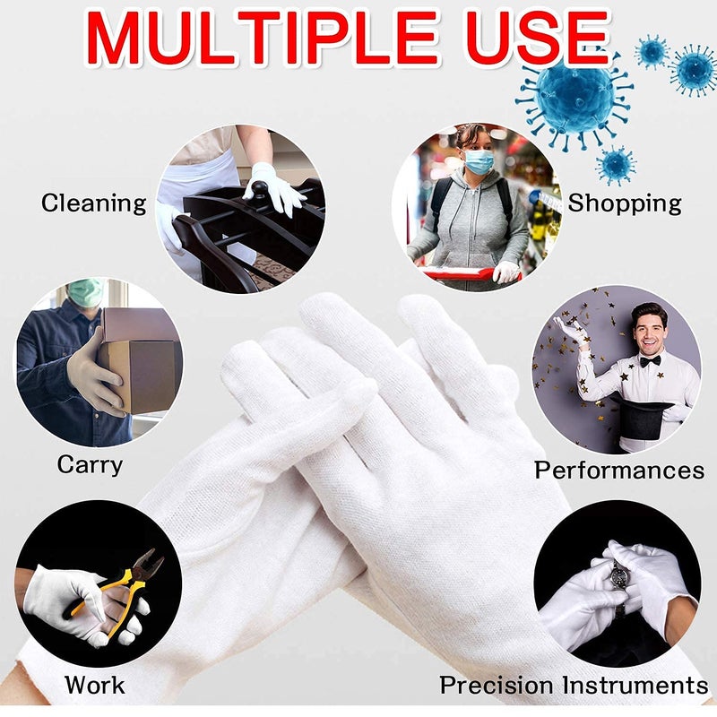 YITIAOYU 24 Pairs Soft White Cotton Gloves for Moisturizing Eczema Sleep Treatment, and Archival Inspection Handling of Coins, Jewelry, Silver, and Costume Artifacts (XL) - Image 4